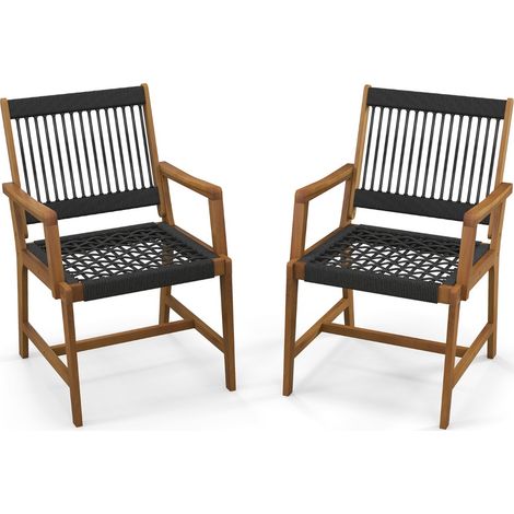 Set 2 sedie pranzo legno acacia esterni Sedie patio intrecciate corda braccioli (1/4)