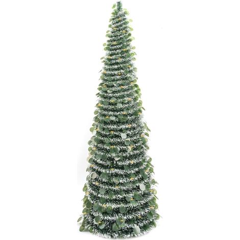 150cm/5ft Sapin de Noël Artificiel, Pliable Pop Up Tinsel Crayon Sapins de Noël avec lumière LED pré - illuminée décoration de Noël intérieur décoration de Maison (Green) (1/5)