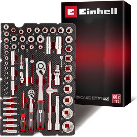 Original Einhell E-Case Pad 60-tlg. Stecknüsse und Ratschen (Umschaltknarren, Zündkerzeneinsätze, Stecknüsse, Stecknuss-Verlängerungen, Kardangelenke, E-Case-System) (1/5)