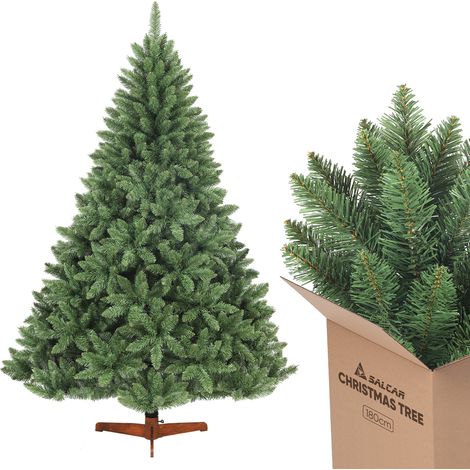 SALCAR Künstlicher Weihnachtsbaum Künstlicher Tannenbaum mit natürlichen Zweigfarben und Echtholzständer, 180 cm
