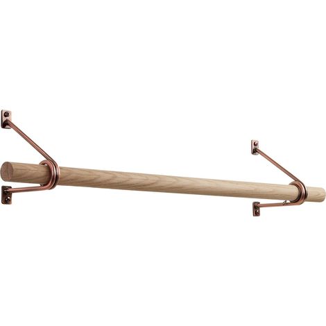 SOTECH Wandgarderobe 120 x 150 mm mit Ø 30 mm Kleiderstange aus Eichenholz, Länge: 50 cm mit Halterung Rosengold