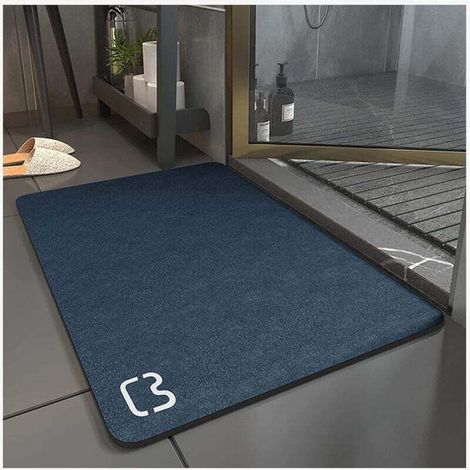 Tapis de bain en microfibre de terre de diatomées, antidérapant et super absorbant pour baignoire et douche, séchage rapide (bleu foncé, 50 x 80 cm)-Muntra (1/5)
