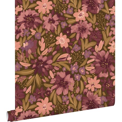 papier peint fleurs vert grisé et violet - ESTAhome (1/5)