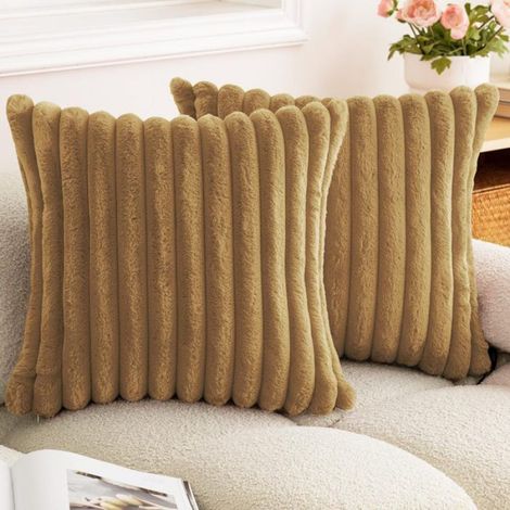Housse De Coussin - 40x40 Cm - Velours Côtelé Imitation Fourrure - Fermeture Éclair Cachée - Lot De 2 (1/3)