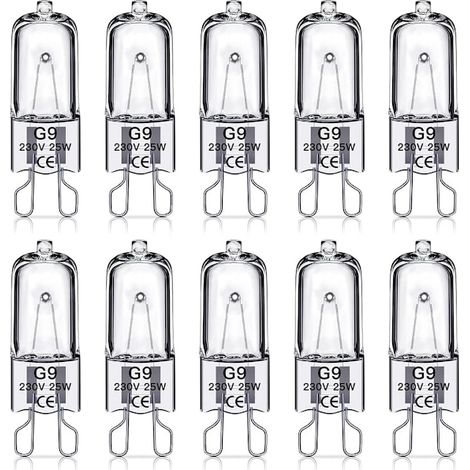 Ampoules halogènes G9, 25 watts, 230 volts, paquet de 10.