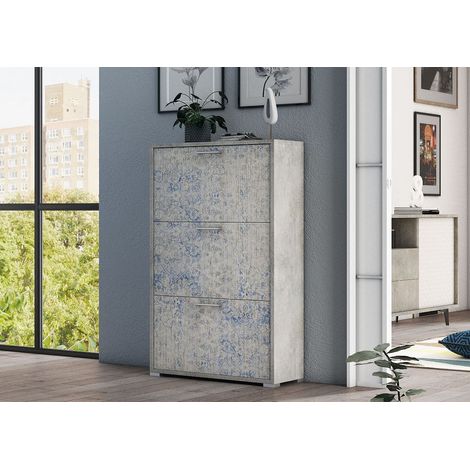 Zapatero doble fondo cemento y leizu 112 cm con tres puertas abatibles - Serbia (1/4)