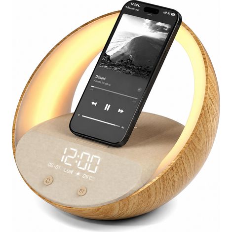 Enceinte Bluetooth 5-en-1 chargeur sans fil veilleuse aspect bois réf 1817 900 g – Livraison gratuite