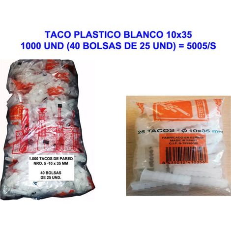 Tappo in plastica bianca 10x35 - 1000 unità (40 sacchetti da 25 unità) 5005/S