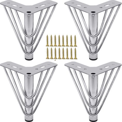 4 Pieds de Meubles Metal Chromé, Pied Canapé de Rechange Moderne Chic Elégant, Pied pour Table Basse de 18cm, Meuble TV, Armoire Salle de Bain avec Vis+Protection du Sol+Base Silencieuse Antidérapante (1/5)