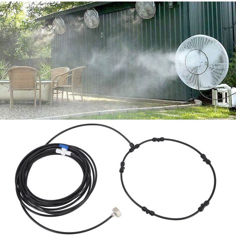 Ce kit de brumisation rafraîchissante pour extérieur est idéal pour les terrasses et les cours. Il diffuse une brume d'eau fraîche et comprend un adaptateur 3/4", un tuyau de 8 mètres, 6 buses et une (1/5)