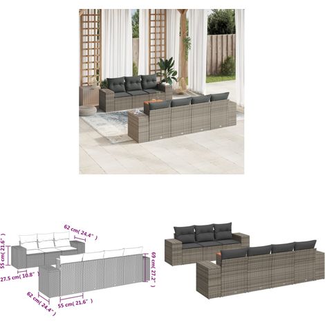 8-tlg. Garten-Sofagarnitur mit Kissen Grau Poly Rattan - Gartensortiment - Outdoor Möbel - Lounge Set - Gartenlounge - Rattan Gartenmöbel - Home & Living (1/3)