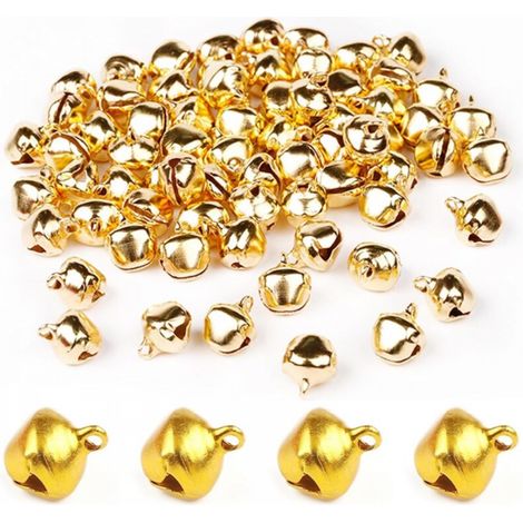 100 clochettes, hochets, petites clochettes, cloches en métal, cloches de Noël, mini clochettes, pour la décoration d'ornements pour les fêtes de Noël à faire soi-même, 12 mm (doré) (1/5)
