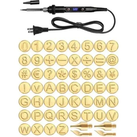 Penna per lavorazione del legno con 26 punte per pirografia, ideali per intagliare lettere inglesi, stencil e saldatore per la lavorazione del legno (set da 56 pezzi con saldatore).