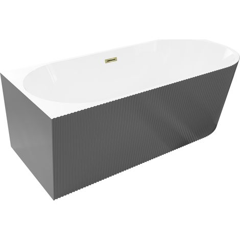 Mexen Silo vasca da bagno freestanding angolare sinistra scanalata 170 x 80 cm, bianca/grigia, troppopieno dorato - 52891708062 (1/5)