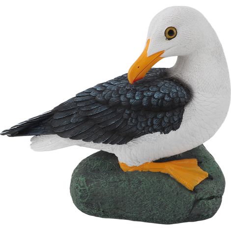statue jardin exterieur-Statue de Goéland en Résine Figurine d'Oiseau Marin Ornement Style Méditerranéen pour Décor Maison Paysage Bureau Position Couchée Sculpture de Goéland (1371-1396g) (1/5)