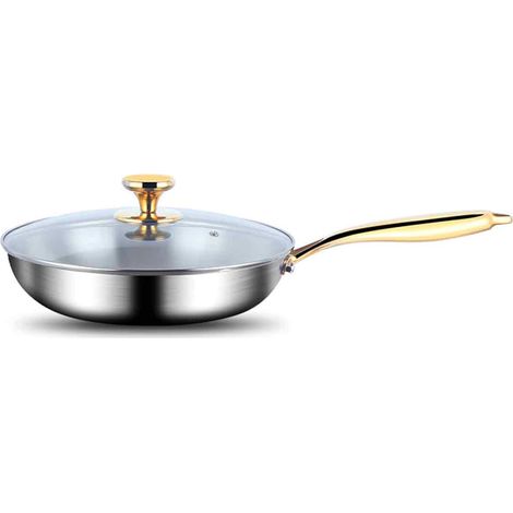 Poêle À Frire - 25 Cm - Acier Inoxydable 18/8 - Construction À 3 Couches - Compatible Induction Gaz Électrique Four - Poignée Ergonomique Fraîche - Avec Couvercle