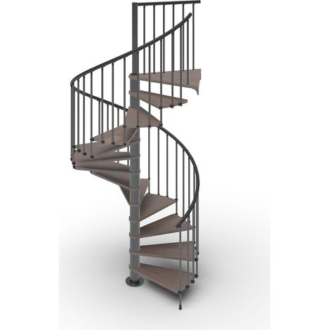 Misterstep – Escalier en colimaçon 120 cm – 13 marches – Rampe avec colonnes en tube – Main courante en plastique – Noyer 25 et gris anthracite (1/5)