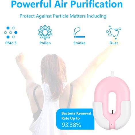 Purificateur d'air portable à ions négatifs, mini, à porter autour du cou, silencieux, rechargeable par USB, rose (1/5)
