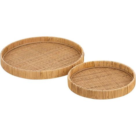 Lot de 2 Plateaux Déco "Rond Rotin" 40cm Naturel (1/3)