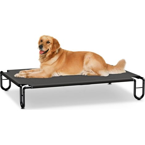 Lit Surélevé pour Chien Lit pour Chien de Camp sur Pieds Pliable Intérieur Extérieur Couchette en Tissu Oxford pour Chien Chat Lavable Respirant (M) 110 x 76 x 20cm, Noir