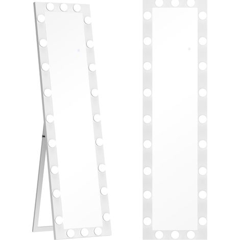 Specchio a figura intera 150x40 cm con LED 24 lampadine, 3 tonalità luce, bianco, da appoggio o da parete (1/5)