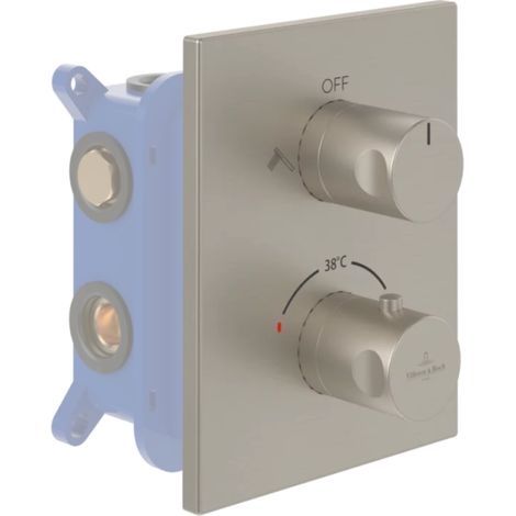 Fachada termostática de 2 vías VILLEROY ET BOCH Universal Grifería rectángulo Níquel Cepillado Mate + cuerpo empotrado