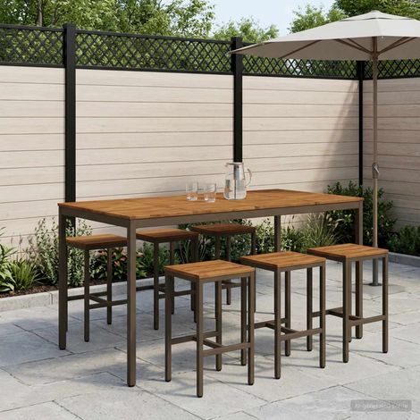 vidaXL Table de Bar de Jardin Naturel et café 196 x 100,5 x 105 cm (1/5)
