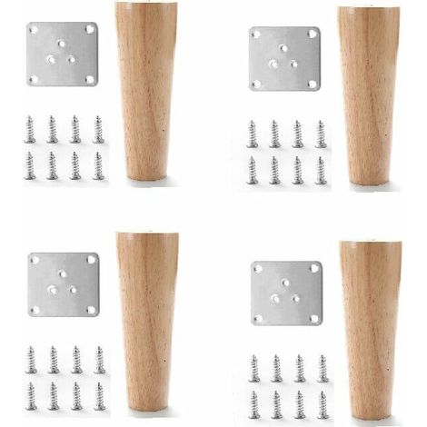 Pieds De Table Ronds En Bois - 15cm Hauteur Chêne Massif - Pour Projets Meubles Diy - Lot De 4 (1/4)