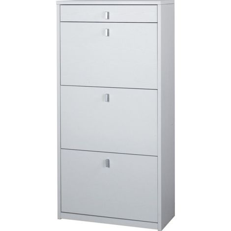 Platzsparender schlanker Schuhschrank mit drei Türen und einer Schublade Esche Weiß 63x29x h127 cm