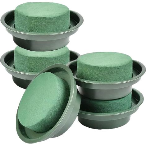 5 blocs ronds de mousse florale, fleurs humides en mousse verte, mousse florale ronde, décoration florale en mousse humide, convient aux compositions florales et aux décorations de fête. (1/5)