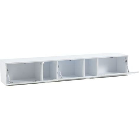 Schwebendes TV-Board 180 x 35 x 30 cm mit LED, 3 Klappen, Hochglanz weiß, bis 75 Zoll (1/5)