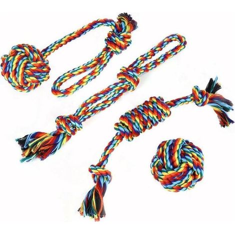 Jouets à mâcher en corde résistants, adaptés aux chiens forts et parfaits pour les chiens qui aiment mâcher 4 jouets interactifs en corde adaptés aux chiens de petite et moyenne taille, . (1/5)