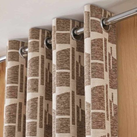 Rideau velours jacquard motifs géométriques beige, marron 140x240cm