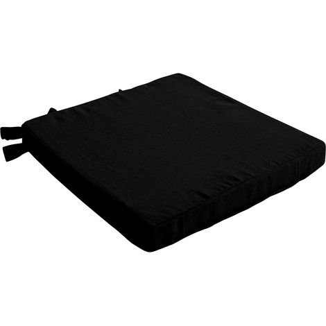 Homemaison – Galette de chaise 38 x 38 cm – Épaisseur 4,5 cm – Tissu 100% coton noir – Fixation par nouettes – Intérieur mousse polyester