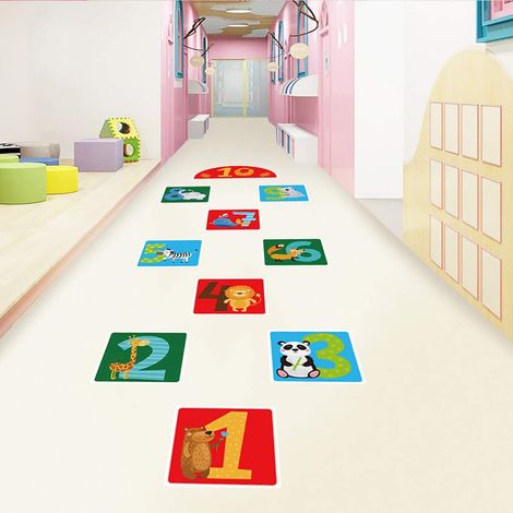 Autocollants Mural Hopscotch - Chiffres 1 à 10 - Animaux de Forêt - Vinyle Détachable - Pour Chambre d'Enfant, Nurserie, Classe - 2 Pièces (1/5)
