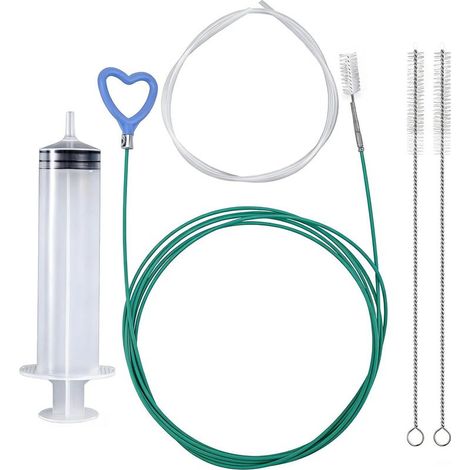Kit de Nettoyage de Drain de Toit Ouvrant 5 pièces,Outil de Nettoyage de 300 cm avec 2 Brosses,1 Seringue,1 Tuyau de Seringue,Design Poignée en Cœur pour Voiture et Maison