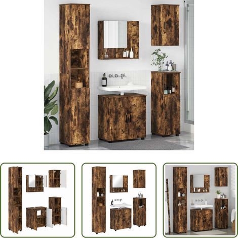 vidaXL Spiegel -  Badezimmermöbel-Set Wandmontiert 5 pcs Geräucherte Eiche (1/5)
