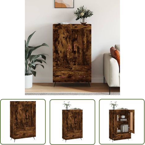 The Living Store Highboard Räuchereiche 69,5x31x115 cm Holzwerkstoff - Sideboard - Hochschrank - Wohnzimmermöbel - Regal - Eichefarben (1/5)