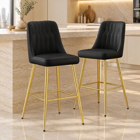 Tabourets de bar 100 cm en PU noir et métal doré, lot de 2 HAVRYA (1/5)