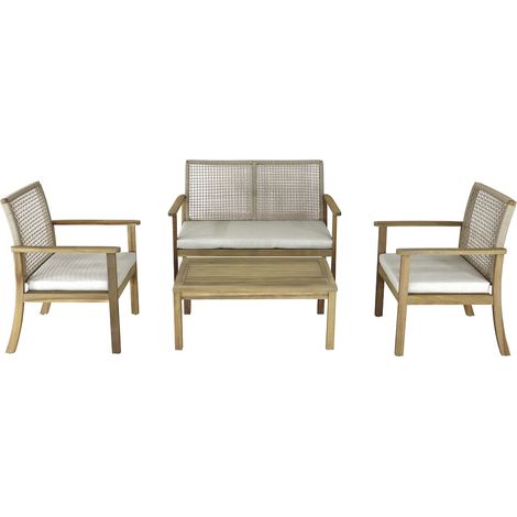 PROLOISIRS Salon bas - SEVILLE - Acacia FSC 100% - 4 pièces - 2 fauteuils + canapé + table basse