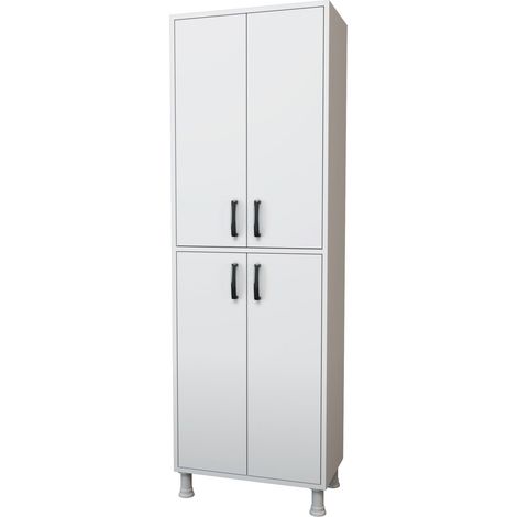 Armadio Multiuso Grande Medesano, 6 Ripiani, 4 Ante, Apertura Battente, 63x191h cm Bianco