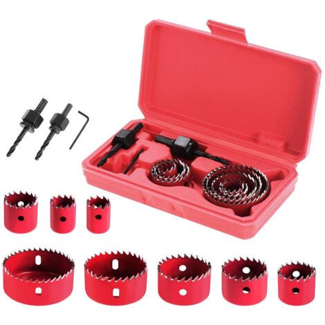 Lot de 11 forets circulaires pour scie cloche à bois, idéaux pour les planches de bois fines, les feuilles de PVC et de plastique (rouge) (1/5)
