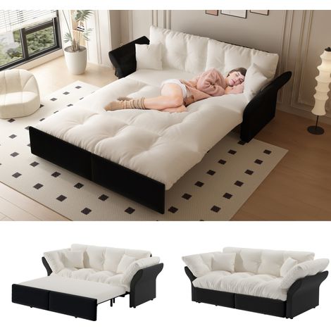 3-in-1 Schlafsofa 190 x 85 x 91 cm aus Samt Beige/Weiß, platzsparend – MEUBLIV (1/5)