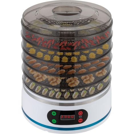 Dörrautomat, 350W Dörrgerät für Lebensmittel, Dehydrator mit 5 Etagen, Lebensmittel Trockner Maschine mit einstellbarer Temperatur und Zeit, Dörrapparat für Obst, Fleisch, Gemüse, Weiß, 28  32cm