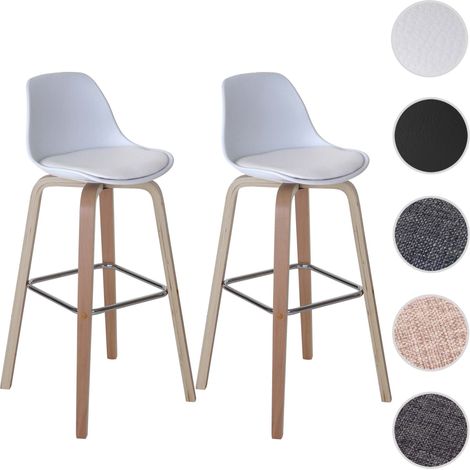 2x tabouret de bar Palmdale, chaise de comptoir avec dossier - tissu, blanc (1/5)