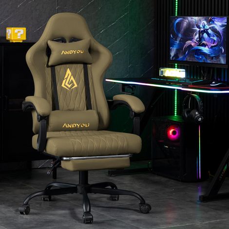 Fauteuil de jeu ANDYOU Series avec repose-pieds – Fauteuil de bureau ergonomique en cuir PU, VERT Fauteuil de jeu ANDYOU Series avec repose-pieds – Fauteuil de bureau ergonomique en cuir PU, VERT