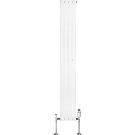 Radiatore Verticale  Ovale 1800x240mm Bianco con Valvole TRV