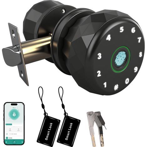 Intelligentes Türschloss mit Fingerabdruckleser, Bluetooth-Magnetkarte, App, WLAN-Kompatibilität, mehreren Entriegelungsmodi und elegantem schwarzen Türgriff für die (1/5)
