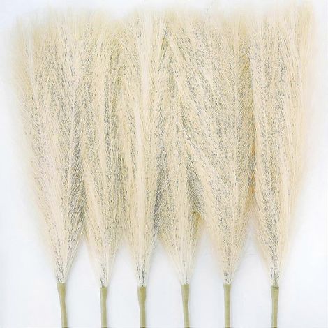 Strauß aus 6 künstlichen Grashalmen, 43–45 cm, flauschige, getrocknete Kunstblumen, Schilfdekoration für Zuhause, Hochzeiten und Veranstaltungen (1/5)