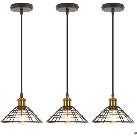 3pcs Industriel Lustre Suspension Vintage Lampe de Plafond Abat-jour en Métsl Designe E27 Luminaire Chapeau pour Salon (1/5)